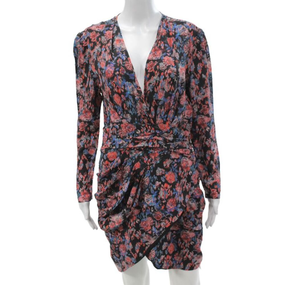 IRO Women Wrap Silk Floral Long Sleeve Dress Multicolor Size 42
